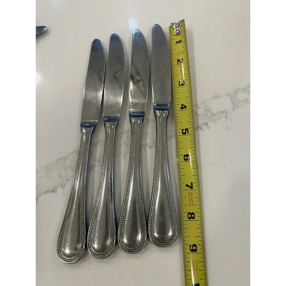 Antique Set of 4 Towles EPS Beaded‎ Glossy Flatware Dinner Knives 8.5” Germany